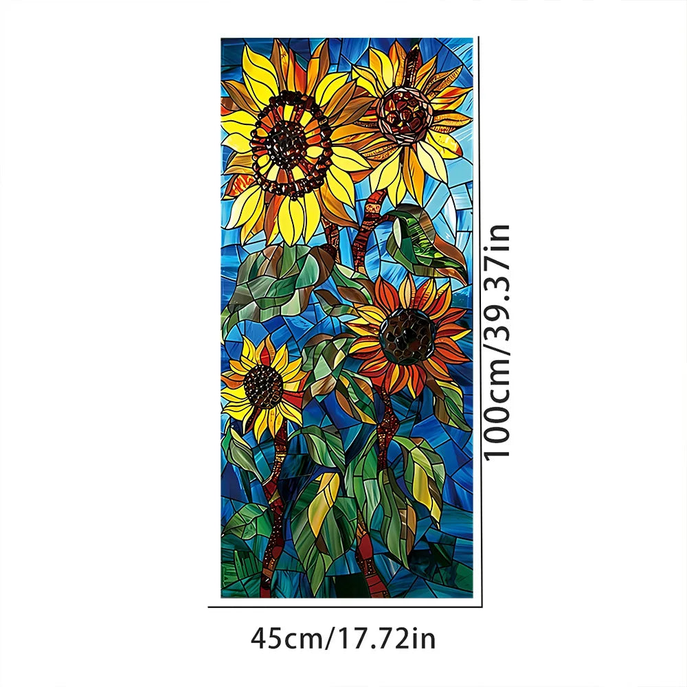 film décoratif fleurs feuilles multicolore adhésif opacité art deco vitrail maison fenêtre 45cm 90cm