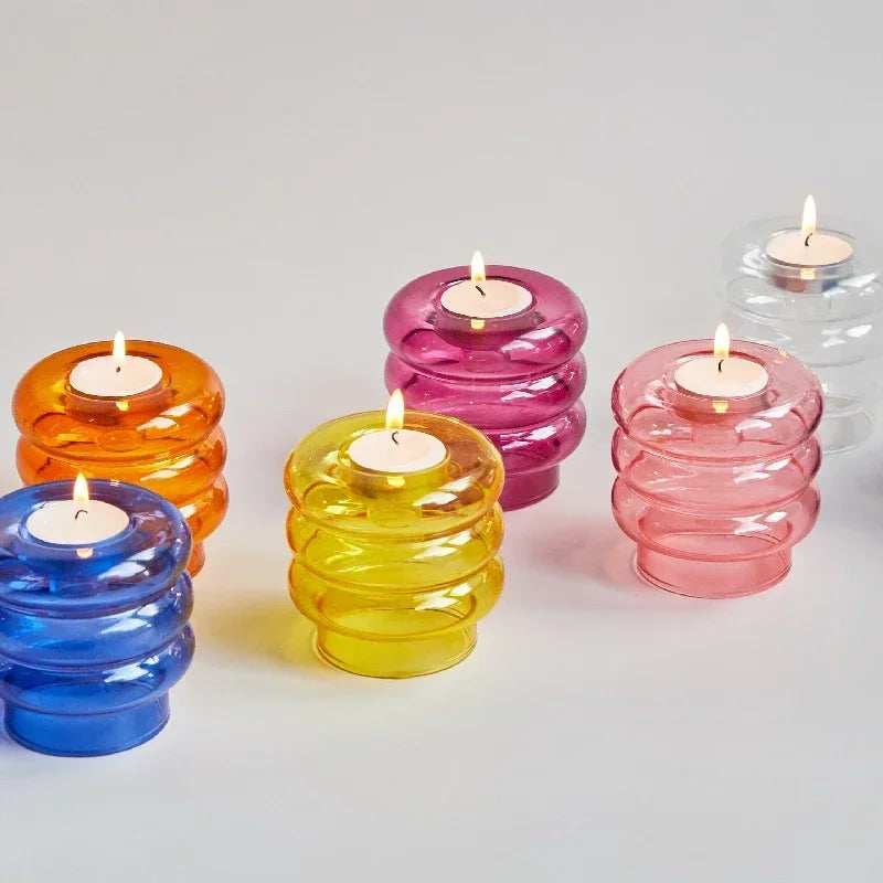 Support bougie moderne transparent orange jaune rose bleu chandelle bâton tealight décoration maison festive