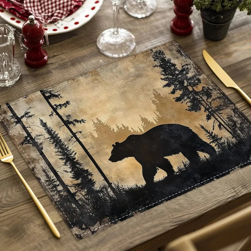 serviettes table silhouettes animales lin vintage beige marron clair naturel adhésif