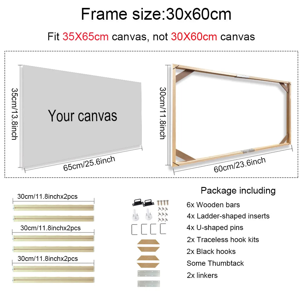 Cadre mural bois naturel moderne clips 20x40cm 25x55cm 30x60cm 35x75cm 40x80cm 45x95cm 50x100cm 55x115cm