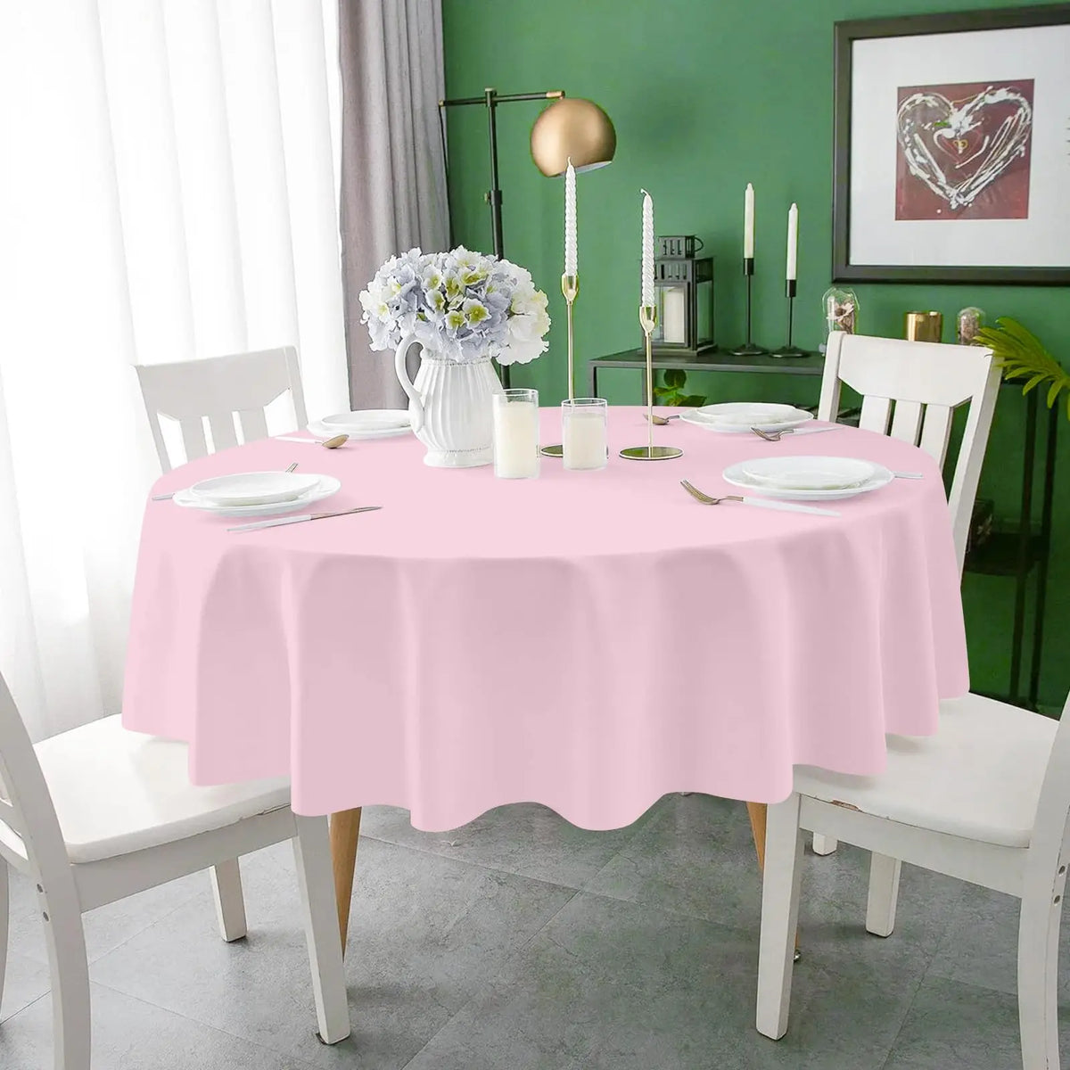 nappe table ronde rose clair plastique moderne opacité diamètre 213cm centre blanc