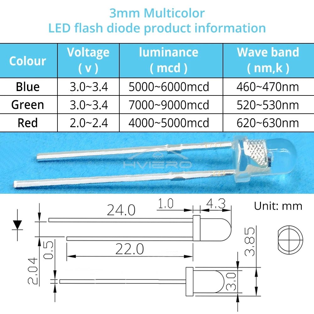 diodes led multicolores 100 pieces rgb bleu rouge vert transparentes