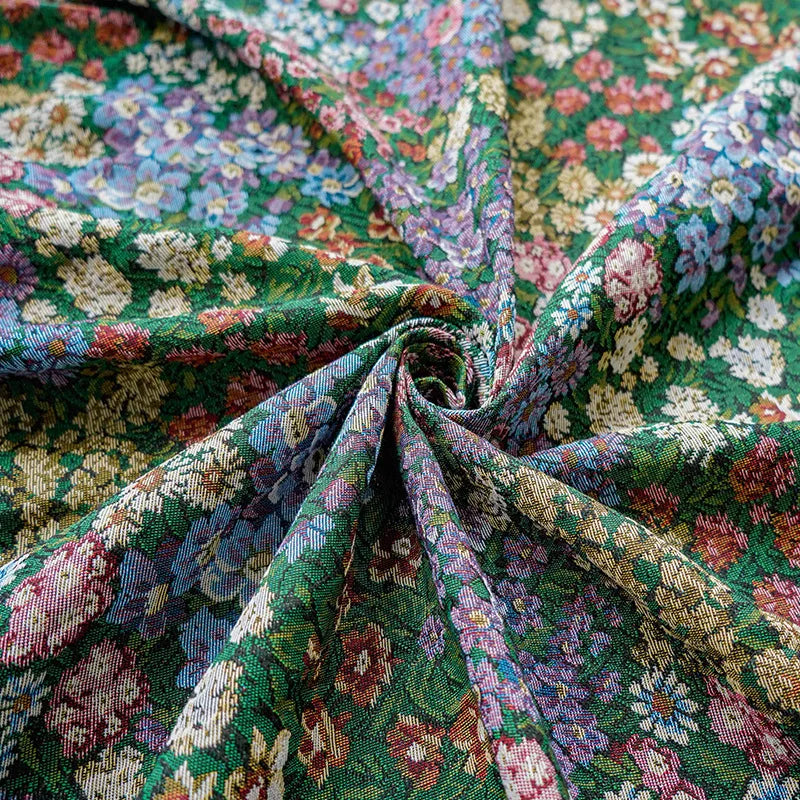 tissu polyester vert fleurs colorées motifs floraux complexes textile rétro opacité totale dimension 50cmx150cm