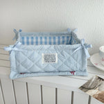 panier rangement tissu polyestère bleu clair rayures horizontales pliable utilisation multiple moderne décoratif rubans