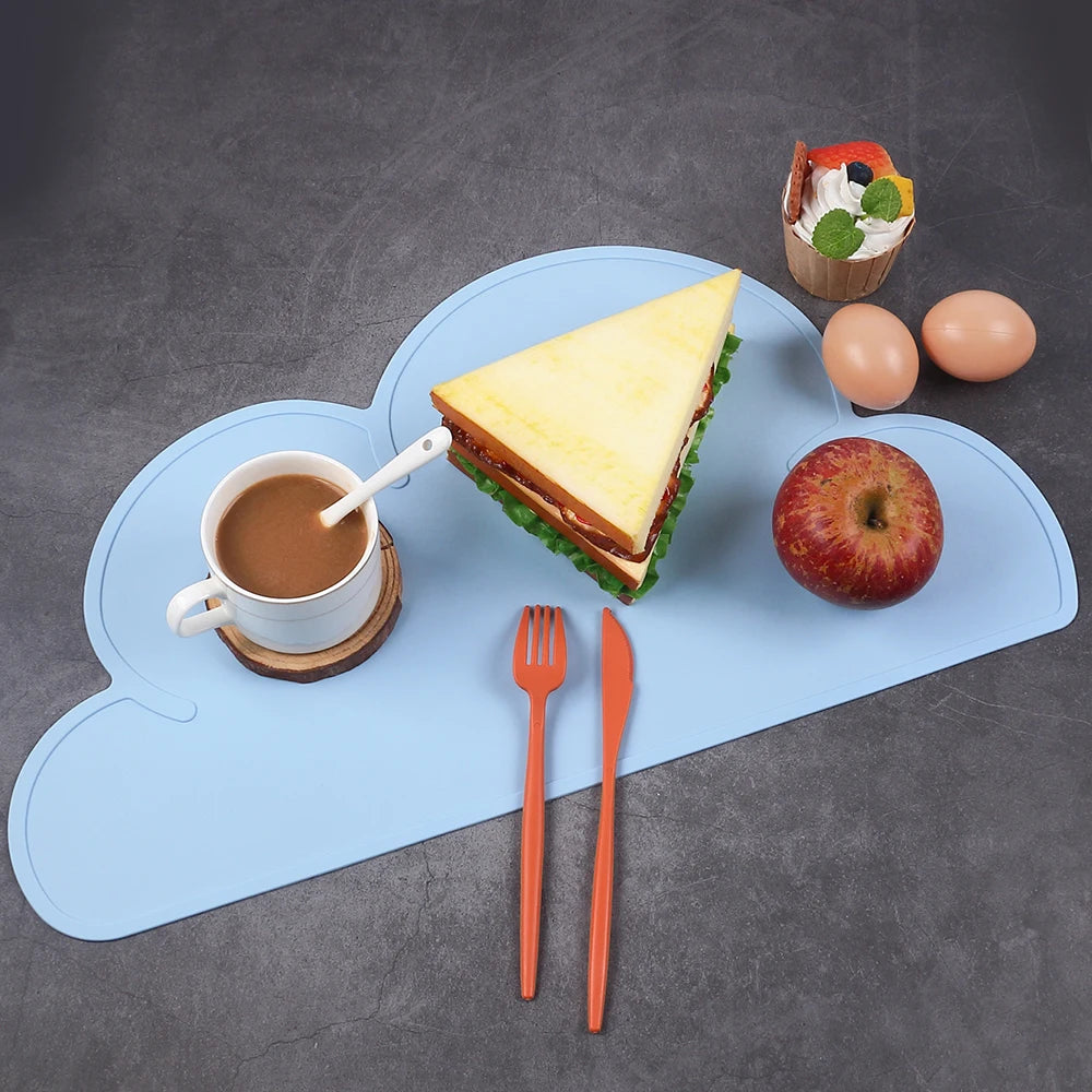 tapis silicone nuage bleu rose gris sous plat animal nourriture décoration mignonne enfantine