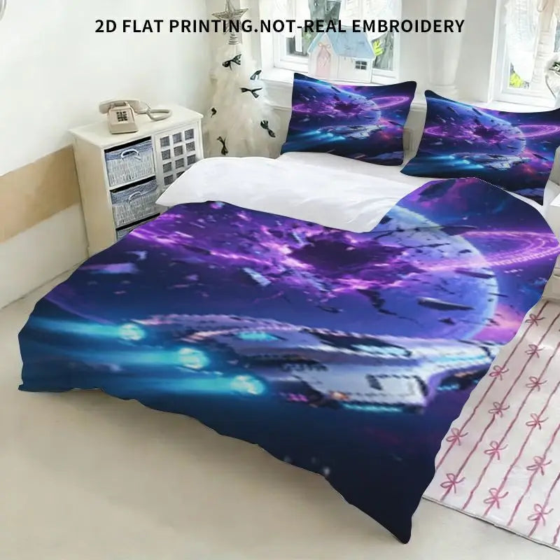 Housse de couette spatiale dans une chambre décorée