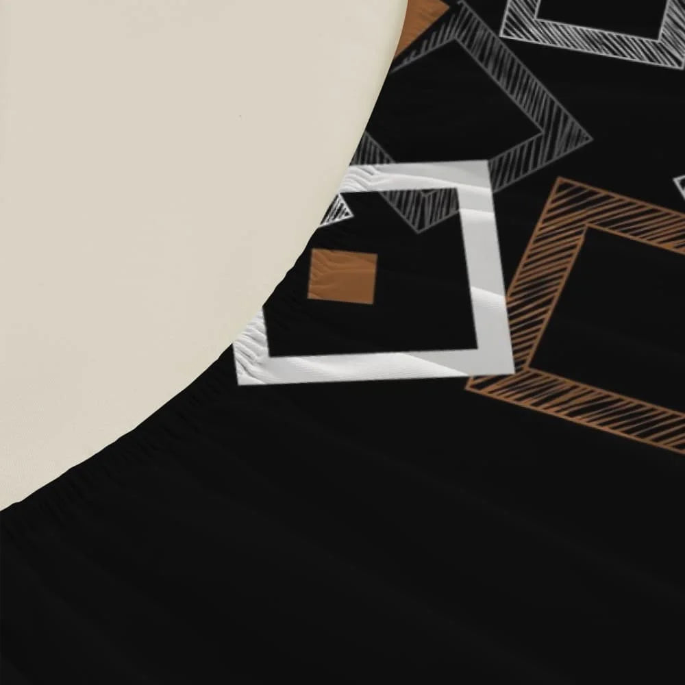 drap housse géométrique moderne noir blanc marron carrés superposés adhésif lit simple double queen