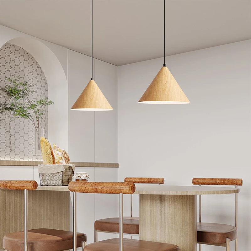 suspension lumineuse moderne bois brun conique mat salle bain chambre salon
