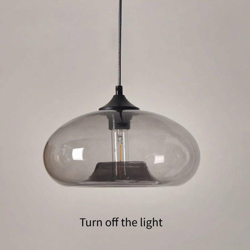 Suspension lumineuse verre soufflé moderne couleur transparent brun rouge bleu ampoule filament câble noir
