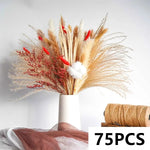 décoration boho bouquet séché eucalyptus pampas feuilles graminées vase naturel orange jaune