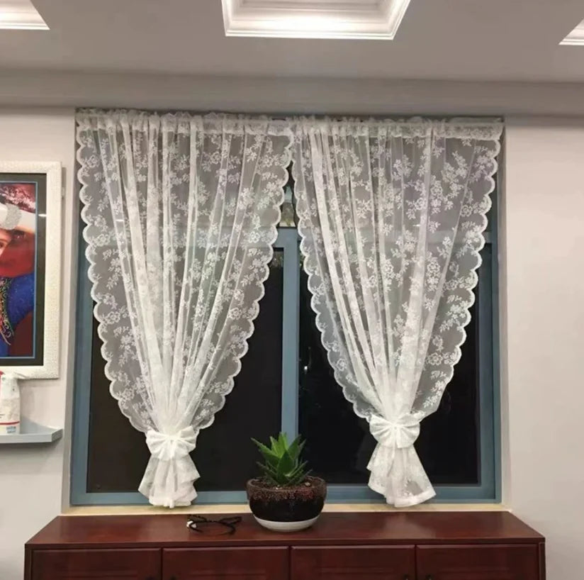 rideau fenêtre floral dentelle polyester blanc romantique français translucideextérieur chambre maison