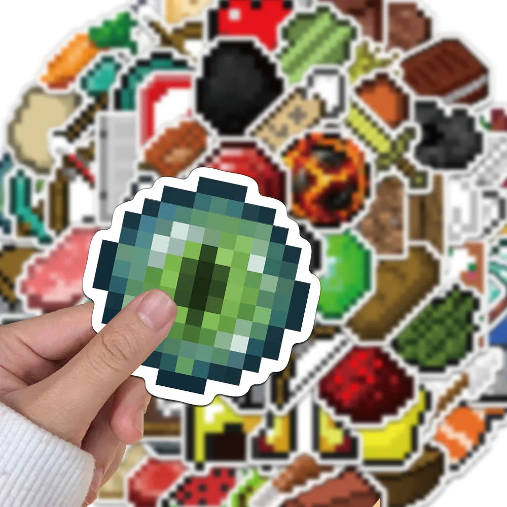 sticker pixel art minecraft objets creatures adhésifs collection 70 pièces variées