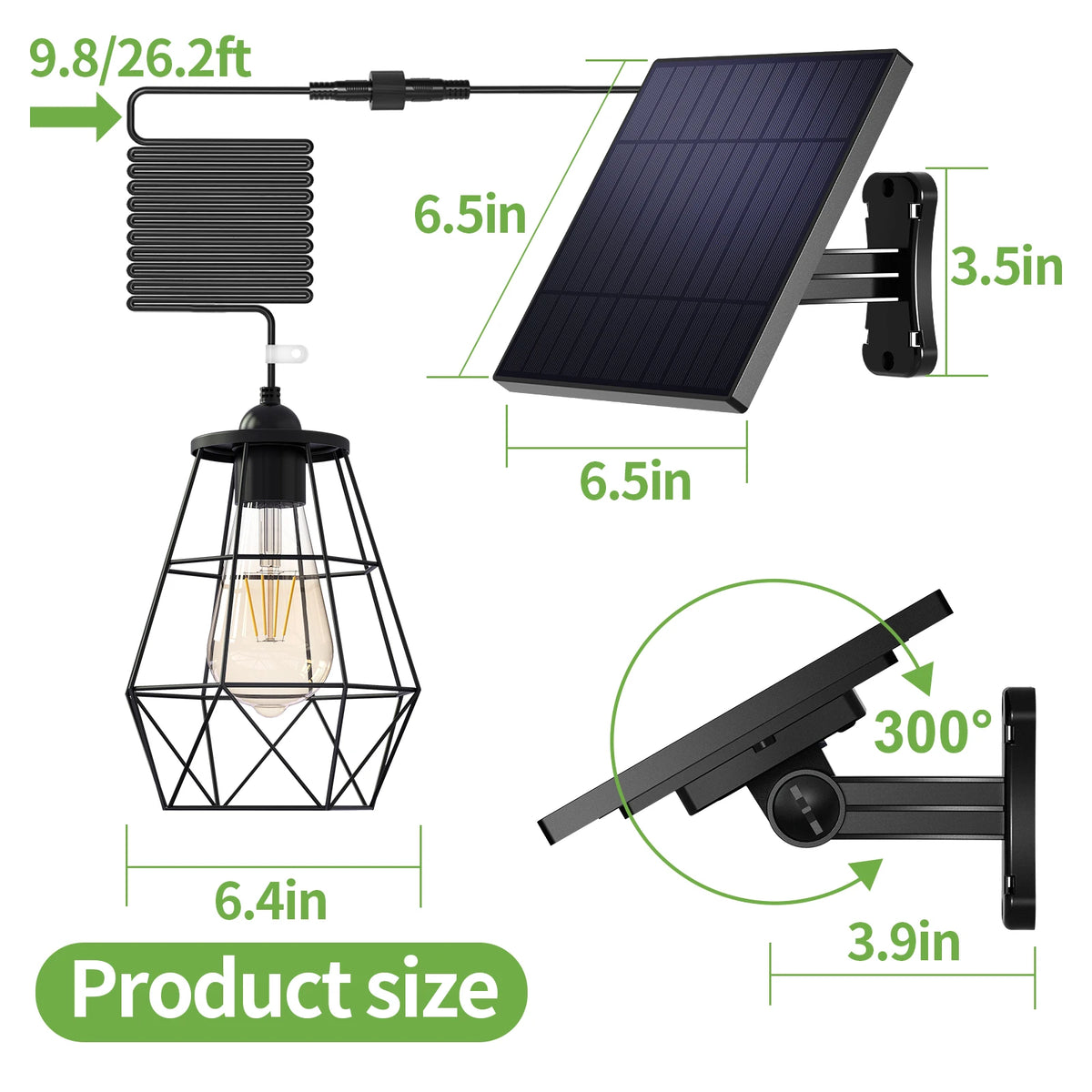 lampe solaire rechargeable led noir grille géométrique vintage clips câble flexible 16 pieds