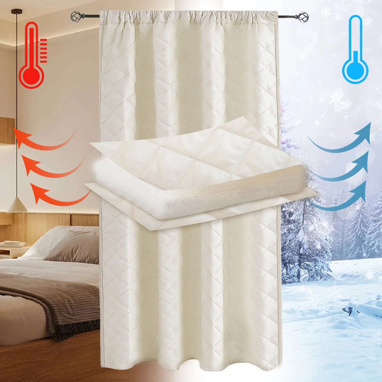 Rideau isolant thermique pour chambre, parfait pour maintenir une température confortable en hiver et en été. Idéal pour économiser de l'énergie et améliorer le confort de votre intérieur. Bénéficie d'une excellente capacité d'isolation contre le froid extérieur et la chaleur excessive. Design élégant qui s'intègre facilement dans tout type de décor. Solution pratique pour une meilleure efficacité énergétique au sein de votre maison.