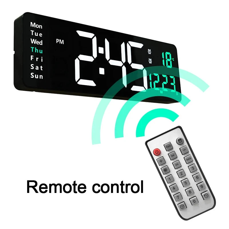 Horloge numérique murale moderne avec télécommande et écran multifonction