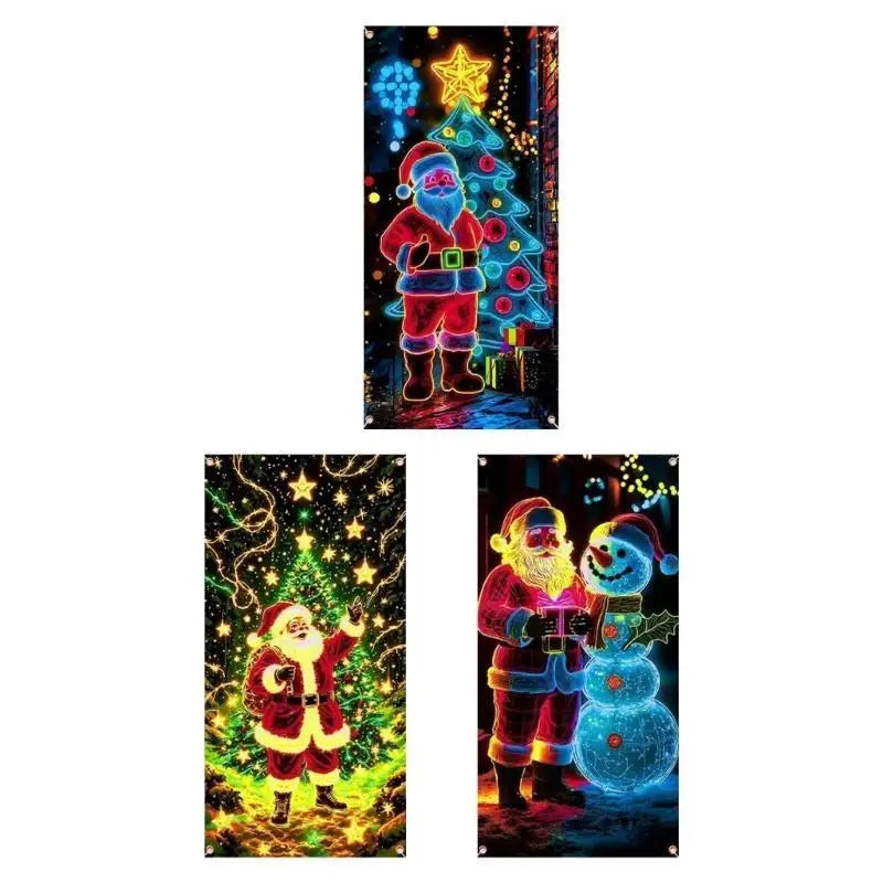 rideau lumineux festif noel motifs retro santa claus neons occlusifs festive deco exterieur