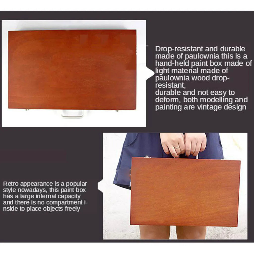boîte peinture bois marron vintage poignée cuir organisation artiste portable almacenamiento pinturas