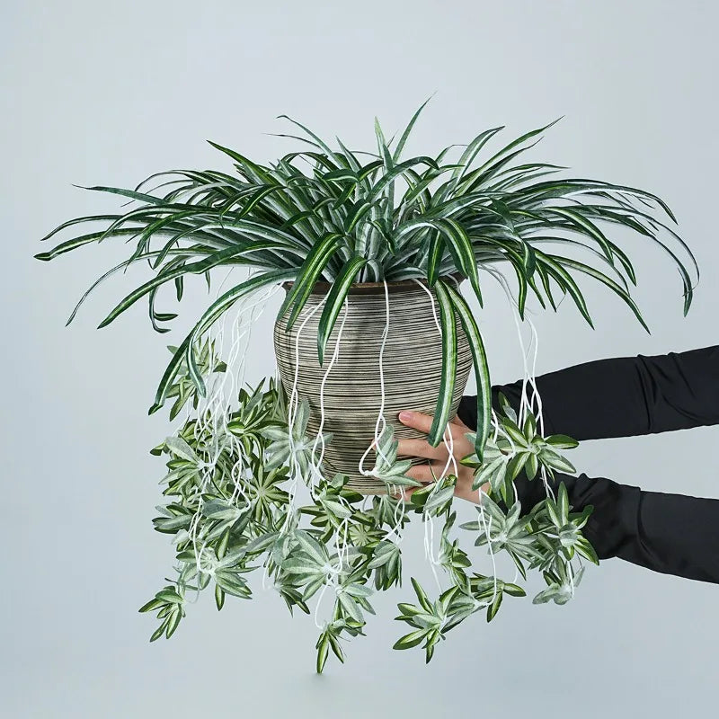 plantes artificielles vertes pots ceramique decoratives feuilles rayees intérieur decoration maison six pieces