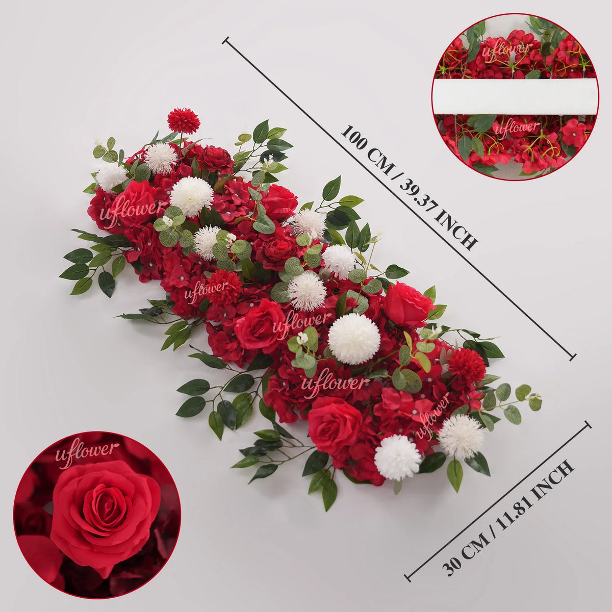 guirlande florale artificielle moderne décoration mariage anniversaire fête extérieure roses blanches vertes