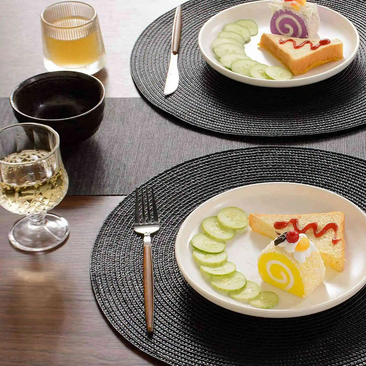 placemats tissés noirs antislip table moderne lot 12 rond lin minimalistes