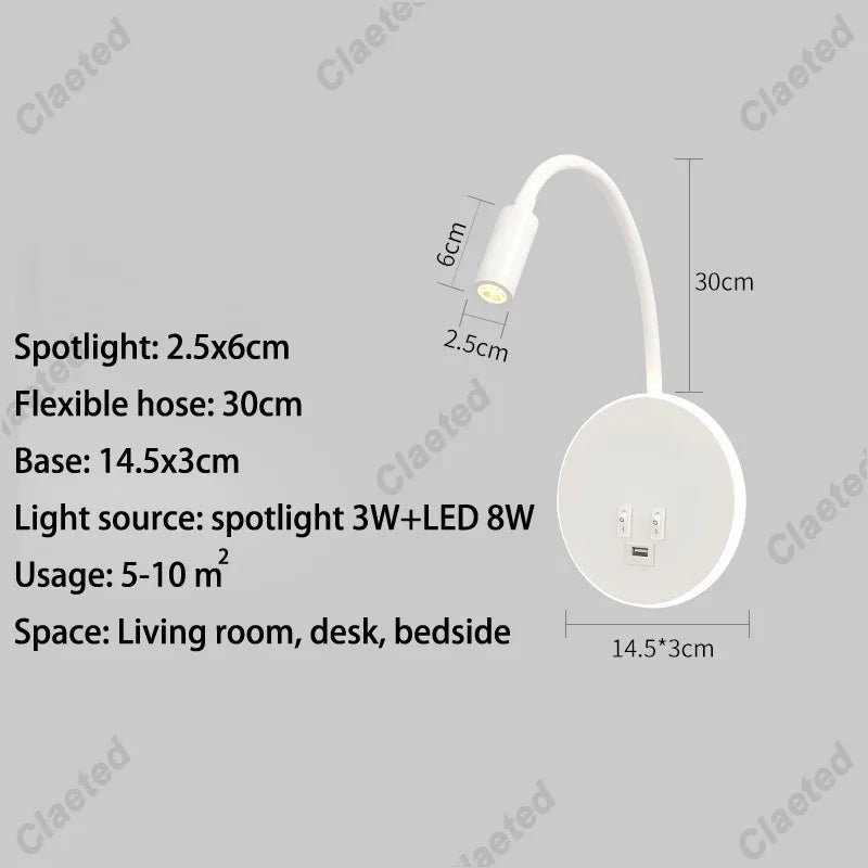 lampe murale flexible moderne noir blanc éclairage cuisine salle manger prise électrique led.angle réglable