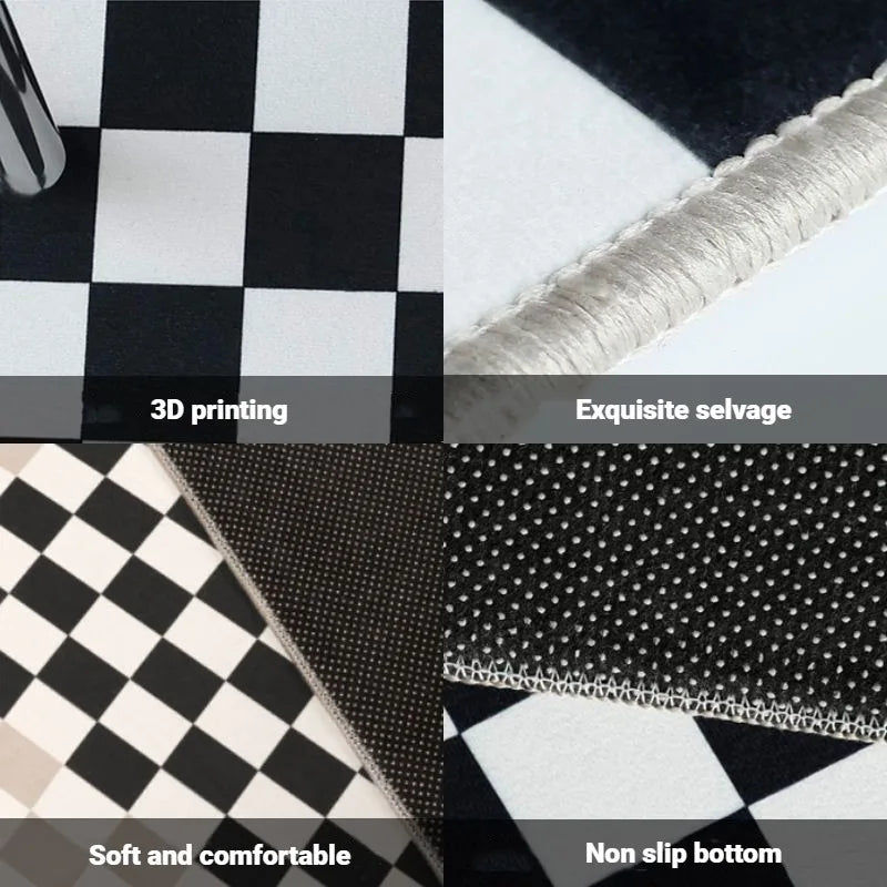 Cette image met en avant les principales caractéristiques d'un produit, notamment l'impression 3D, le rembourrage moelleux, le bord de finition élégant et la semelle antidérapante, afin de mettre en valeur les avantages de ce produit.