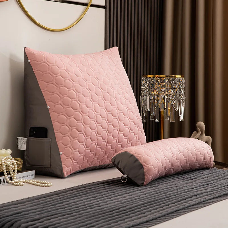 oreiller inclinable moderne hexagones bleu gris support lombaire breathable coton brodé amovible lavable adultère