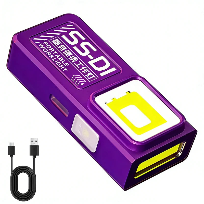 lampe travail portable rechargeable usb led rouge noir violet clips type moderne compact