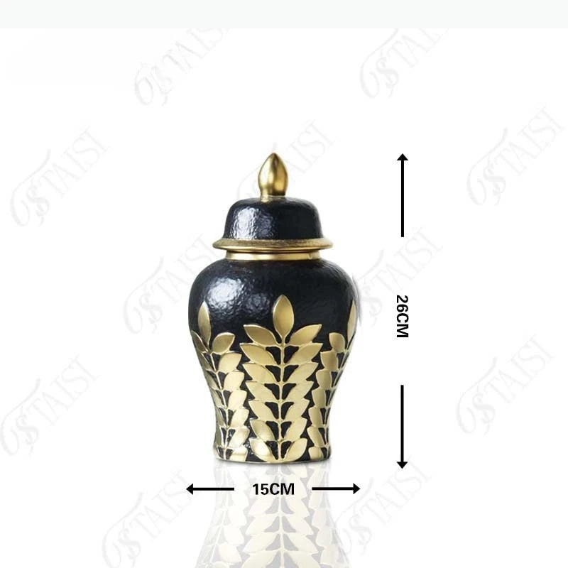 vase moderne noir or blanc feuilles texture rugueuse hydroponique fleurs séchées artisanal