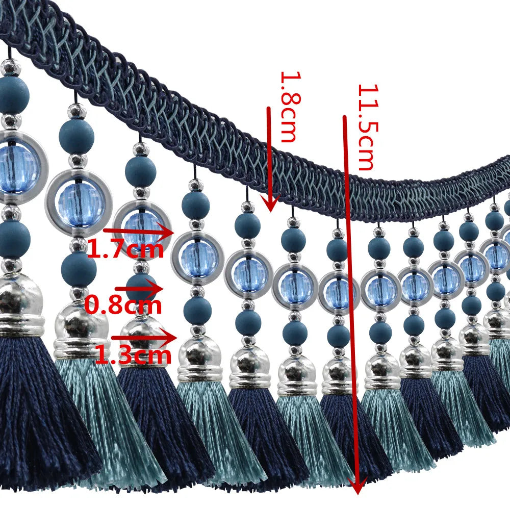 franges perlées bicolores tissu décoratif rideau bordure élégante tressées turquoise bleu rose