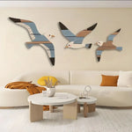 décoration murale moderne oiseaux marin bois rayures horizontales beige bleu brun