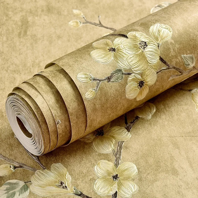 papier peint fleurs blanches classique adhésif résistant humidité écologique chambre salon vintage pastorale