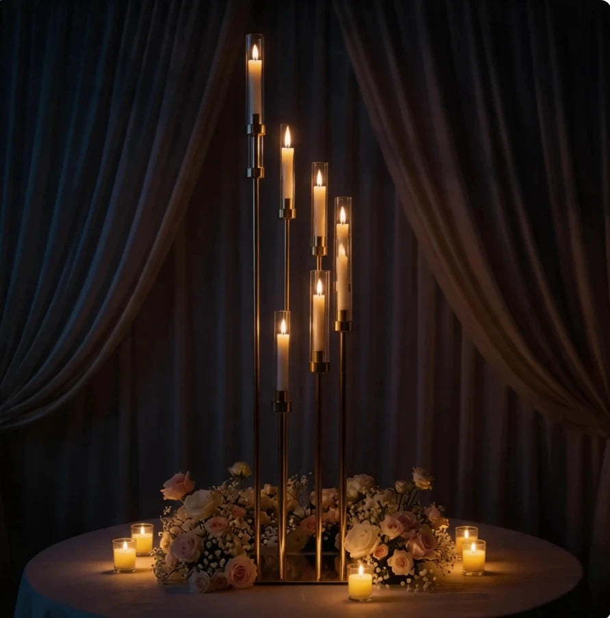Support bougies moderne or transparent chandelles mariage 10 pièces table centrope