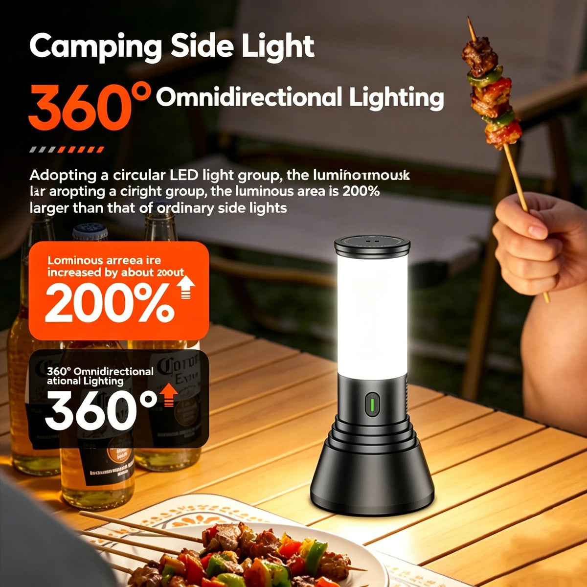 lampe camping rechargeable noir blanc lisse moderne interrupteur tactileversible 360degrees éclairageurgence nocturne