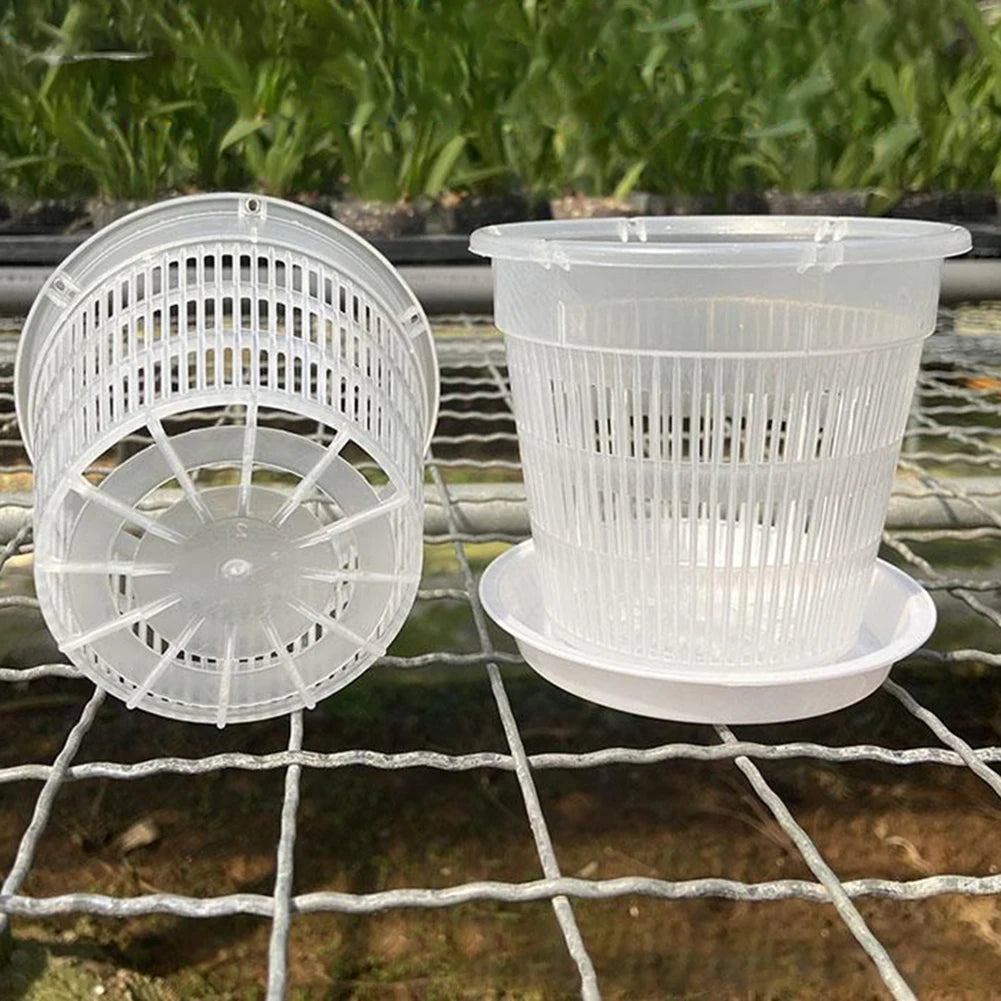 pots fleurs plastique moderne soucoupe structure ajourée controle racines transparent blanc translucide