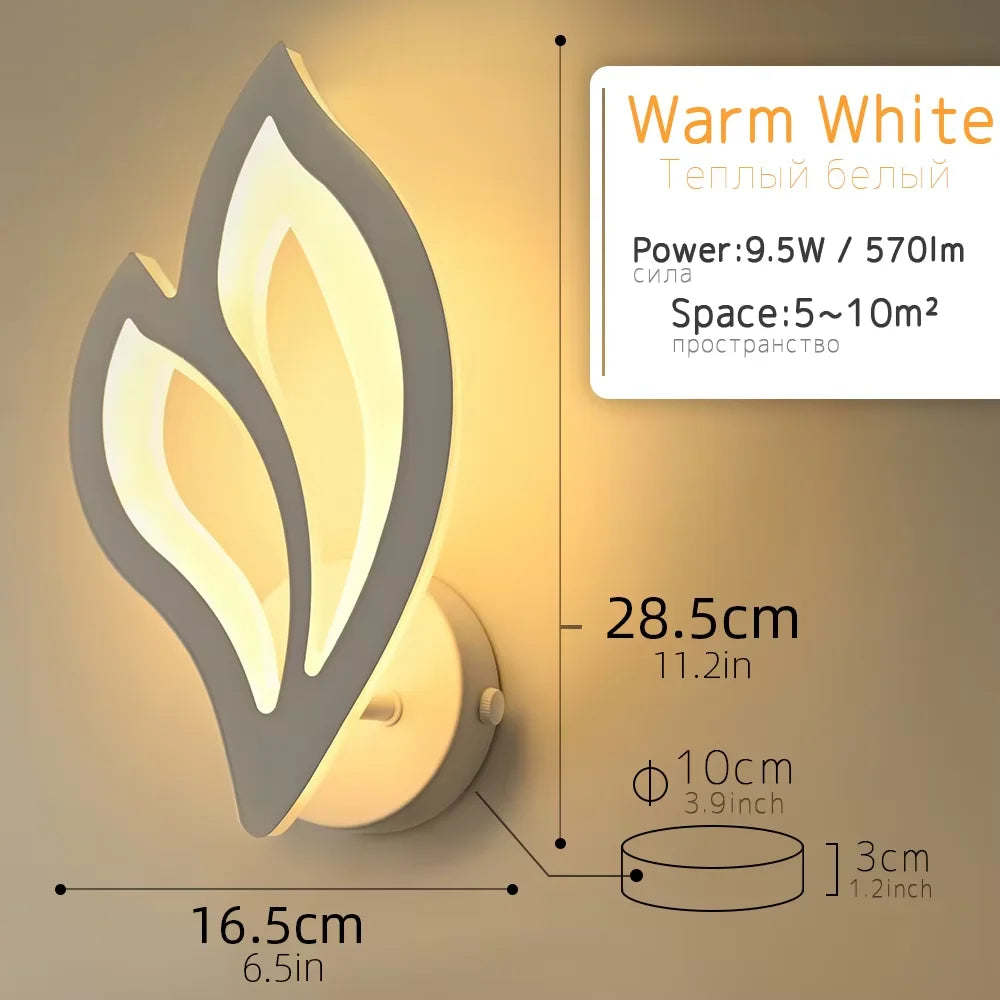 applique murale moderne led blanc feuille stylisée éclairage minimaliste chambre entrée cuisine salon
