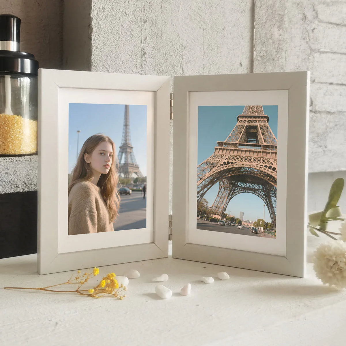 Cadre photo pliable bois moderne motif floral taille 12x9cm 17.1x9.5cm 24.3x9.5cm