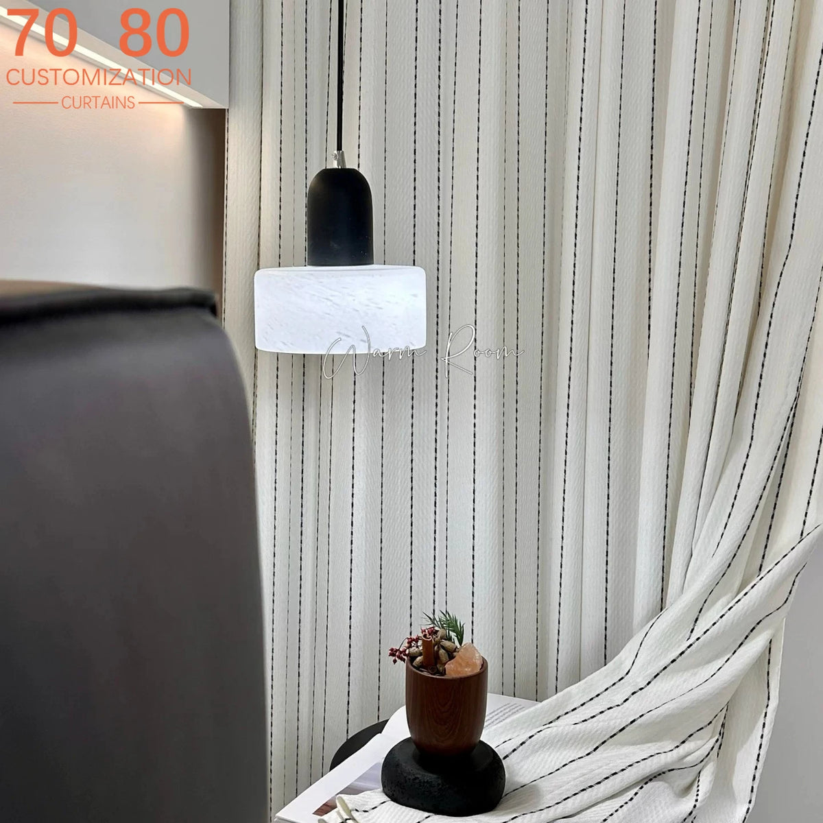 rideau polyester résistant rayures noires blancs moderne chambre salon opaque inclusion grommets crochets