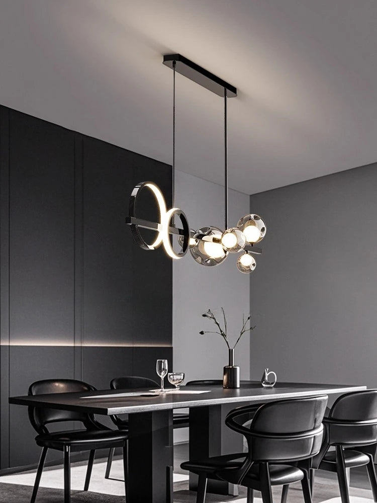 lampe suspendue moderne sphères translucides noir argenté scandinave interrupteur bouton led