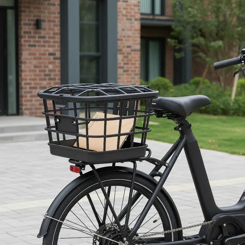 panier vélo électrique noir grille clips moderne utilitaire rangement