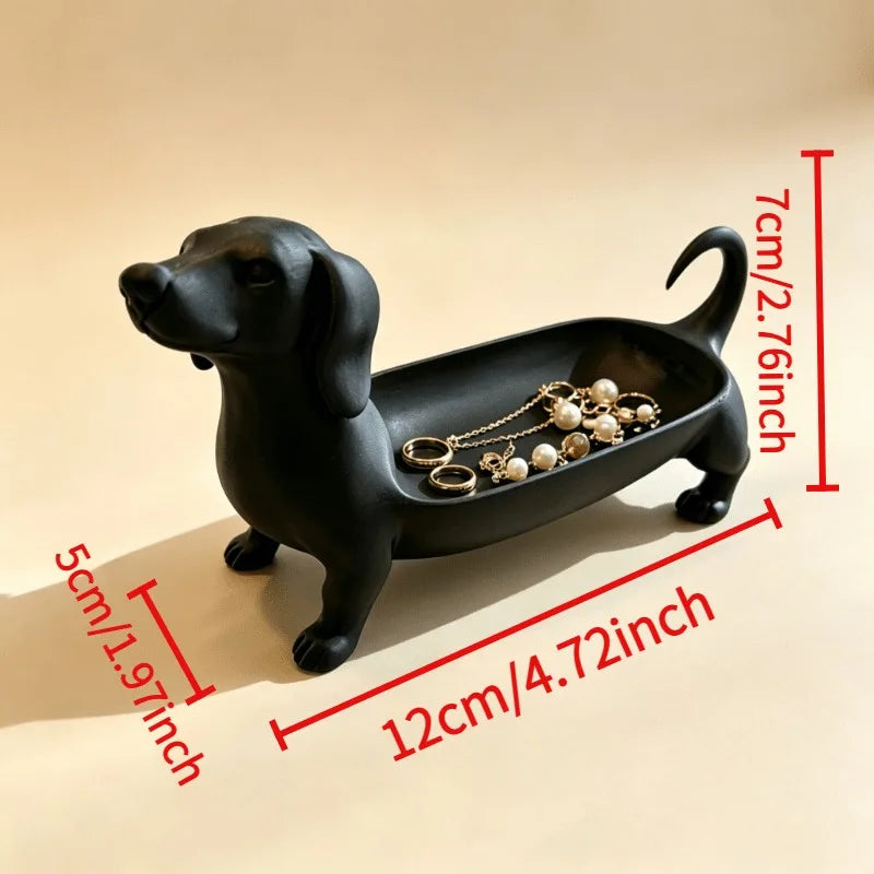 boîte rangement bijoux chien forme noir matériau résine contemporaine élégant aspect lisse sans brillance