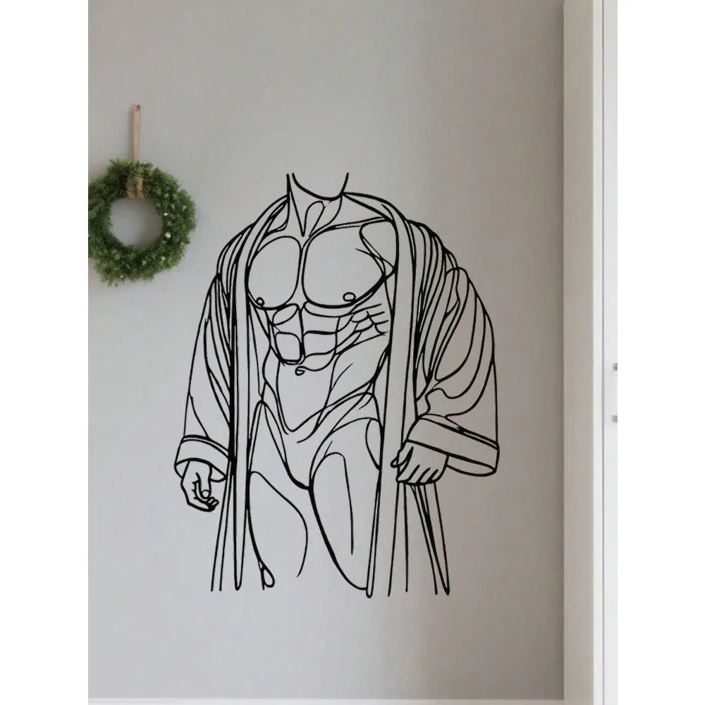 autocollant mural minimaliste personnage musclé noir résistant salle bain