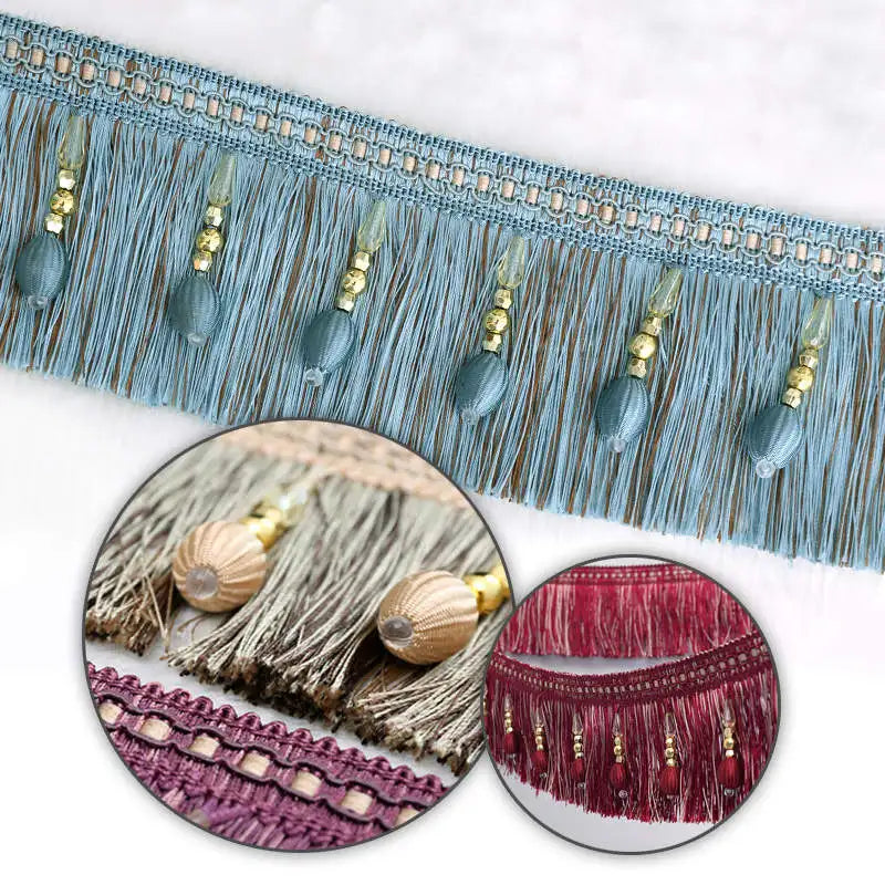 ruban franges dorées bleu clair gris vert beige marron rouge decoratif polyester 11cm