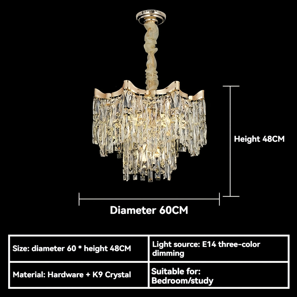 lustre crystal doré moderne élégant led 6000k 4000k 3000k minimaliste haute qualité