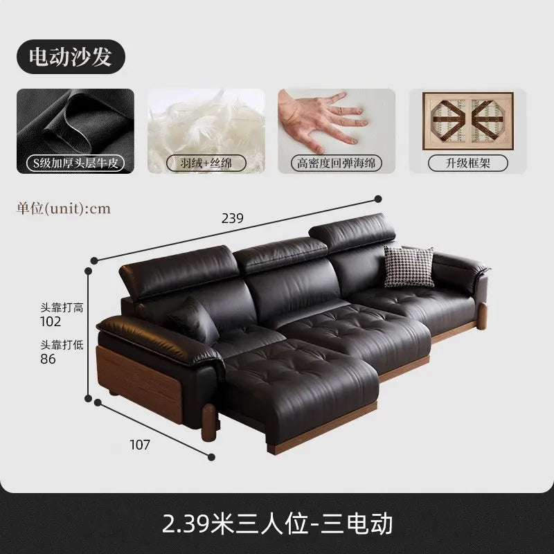 canapé d'angle moderne simili cuir noir confortable coussin marron salon adulte