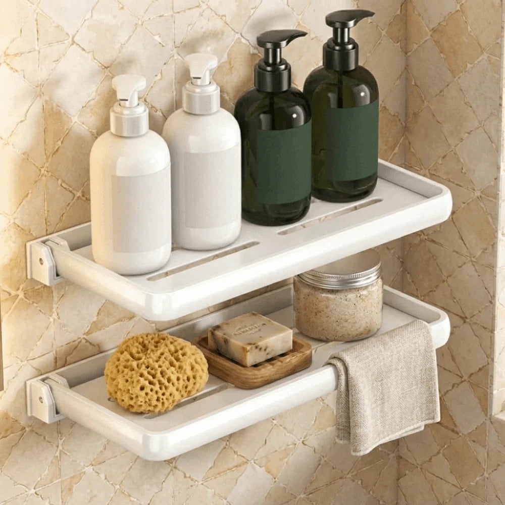 étagère salle bain réutilisable moderne argenté blanc noir plate lisse robuste étanche rangement mur