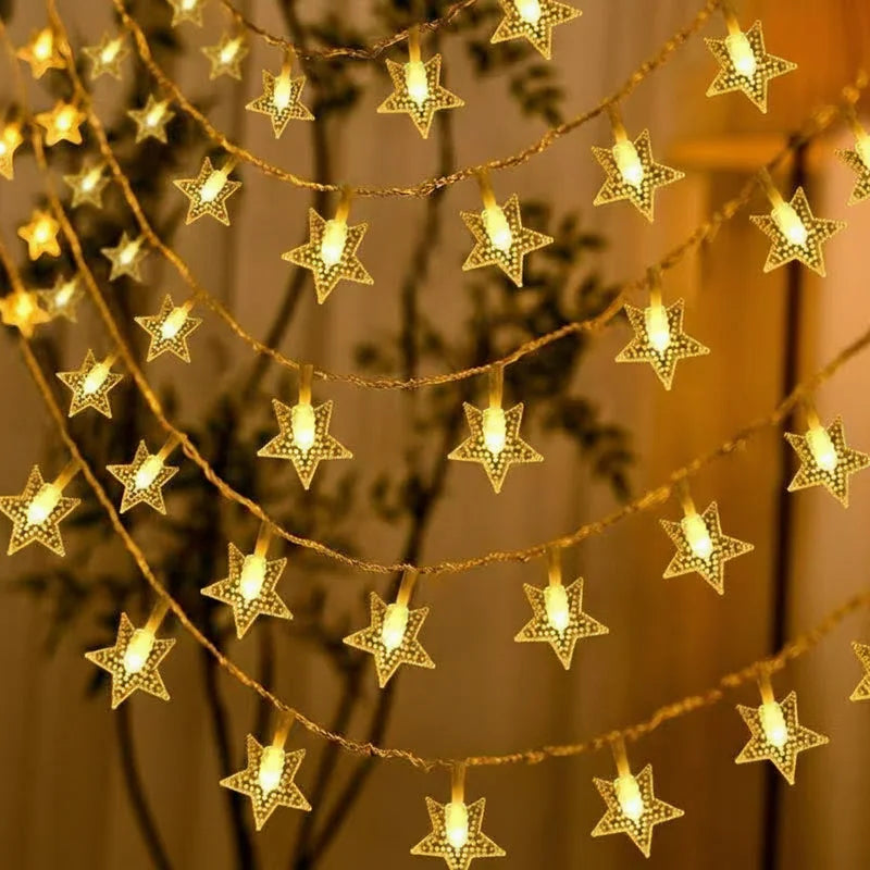 guirlande lumineuse étoiles dorées blanc multicolore noël extérieur mariage chambre