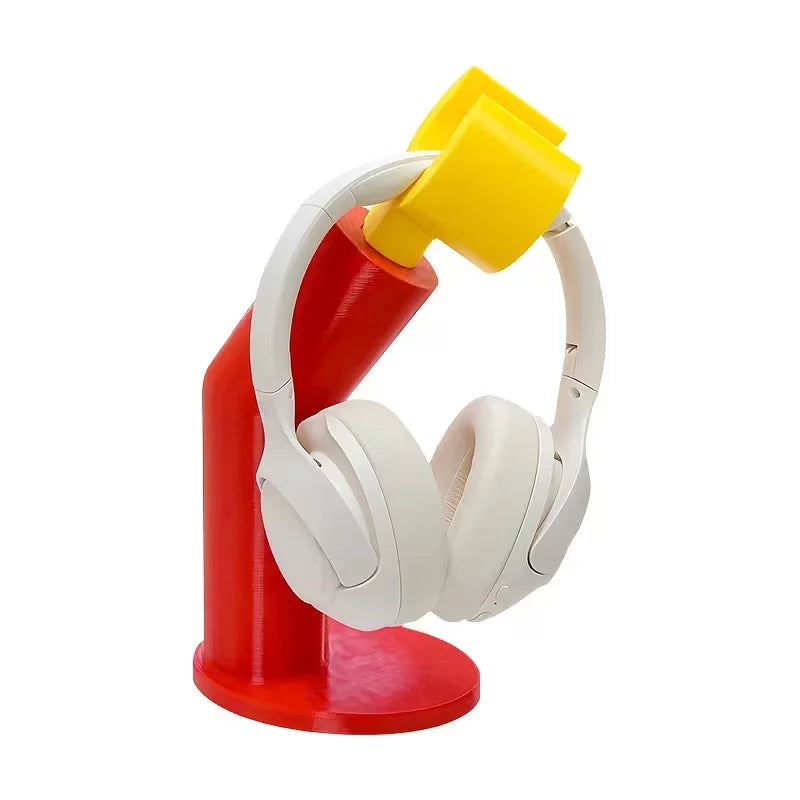 support casque audio porte livres moderne rouge jaune blanc minimaliste