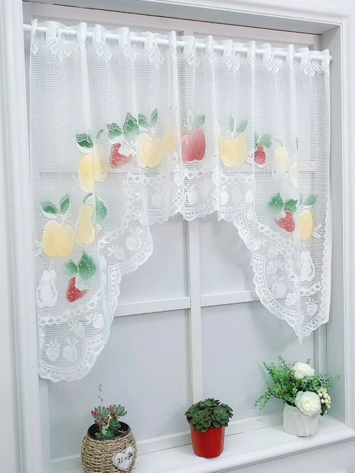 rideau blanc translucide fruits brodés pastoral polyester intérieur extérieur decoration