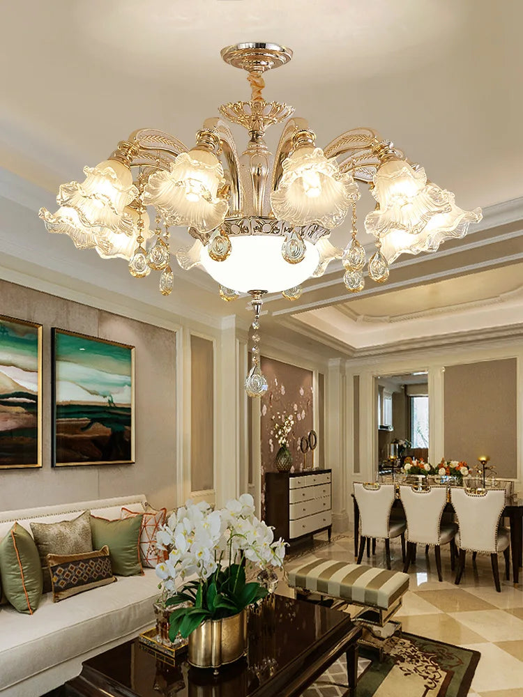 lustre doré cristal fleurs classique baroque salon encastrée led 2000lm 82000lm